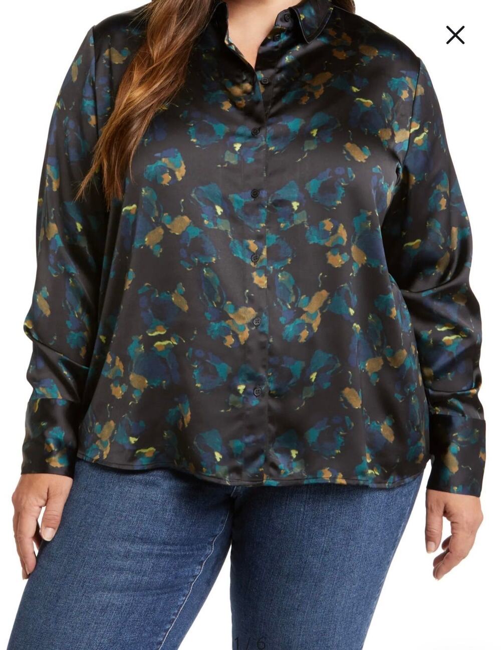 NWT Nordstrom 2X Floral Satin Button-Up Shirt
